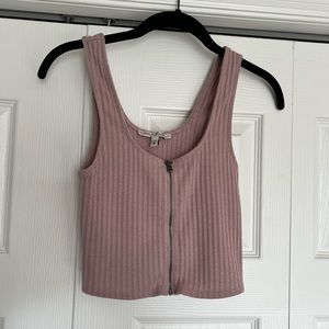 ribbed pink express tank top with zipper